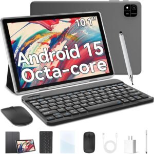 Tableta Android PRITOM 15 de 10,1 inch, 16 GB de RAM, 64 GB de ROM, con funda con teclado y bolígrafo, cámara doble, batería de 8MP, 6000mAh, regalo Ideal para la escuela y el día a día